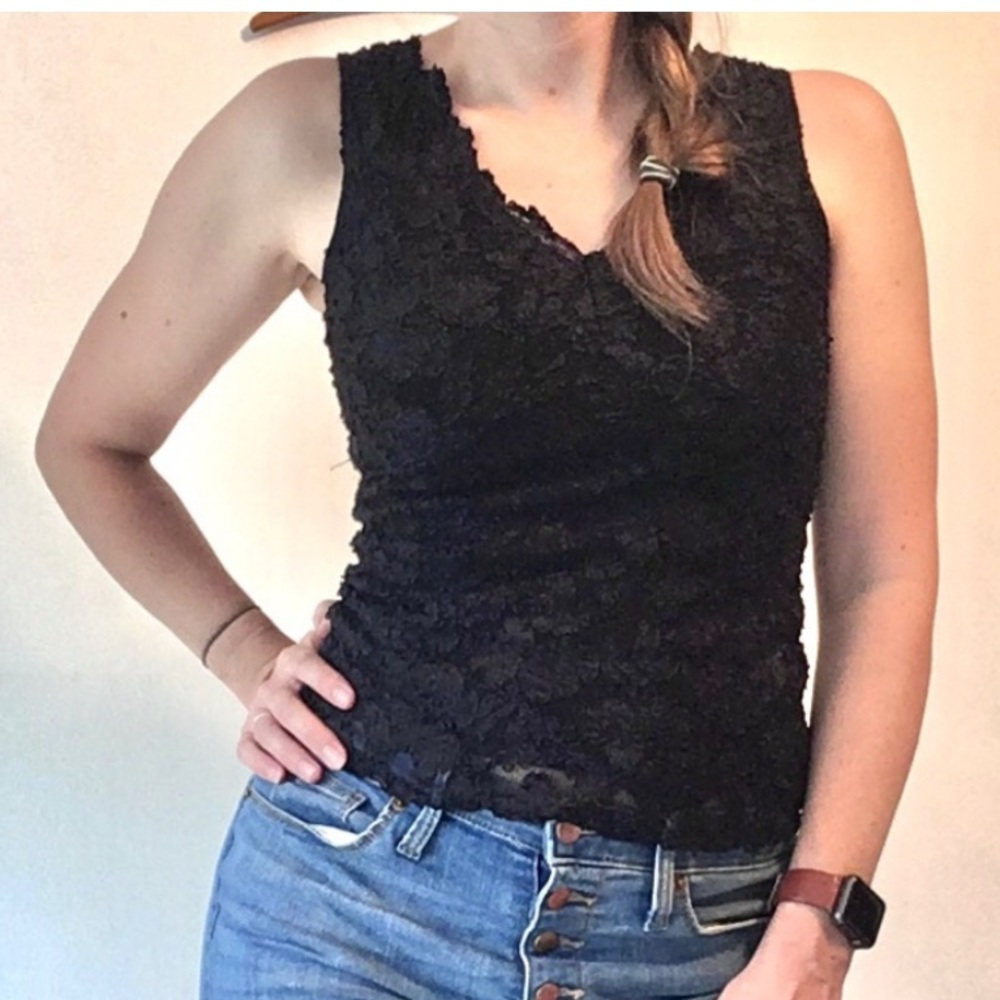 Vintage 90s Lace Tight Fit Tank Y2K early 2000s